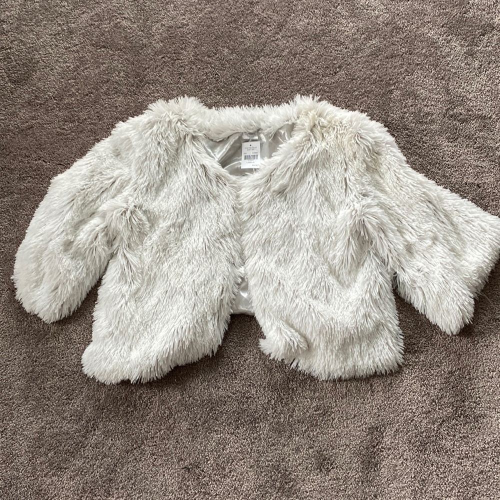 White Fuzzy Fraggle Faux Fur Cropped Jacket Soft Plush Glam Winter SIZE L